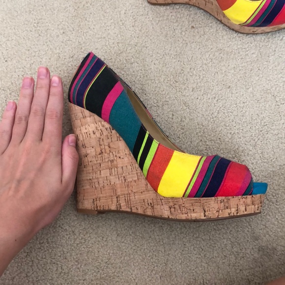 Nine West rainbow stripe cork wedge - Picture 3 of 7